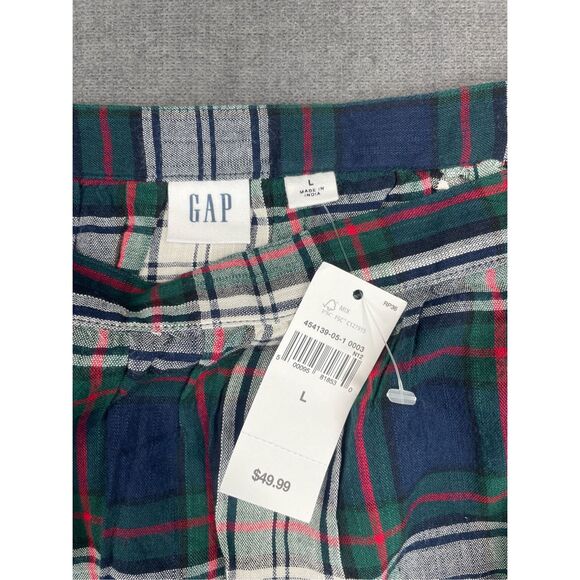 GAP Blouse Women L Navy Green Red Plaid Long Sleeve Peasant Top Holiday‎ Look - Picture 3 of 7